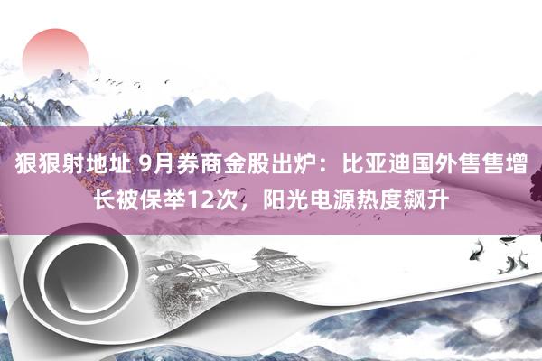 狠狠射地址 9月券商金股出炉：比亚迪国外售售增长被保举12次，阳光电源热度飙升