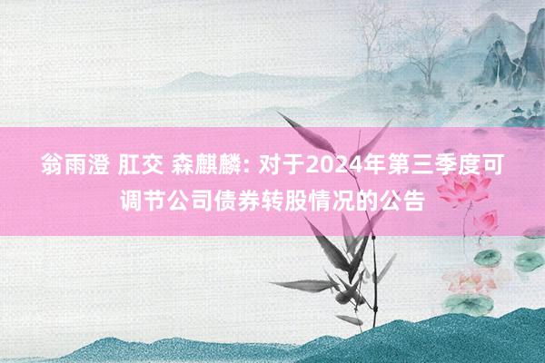 翁雨澄 肛交 森麒麟: 对于2024年第三季度可调节公司债券转股情况的公告