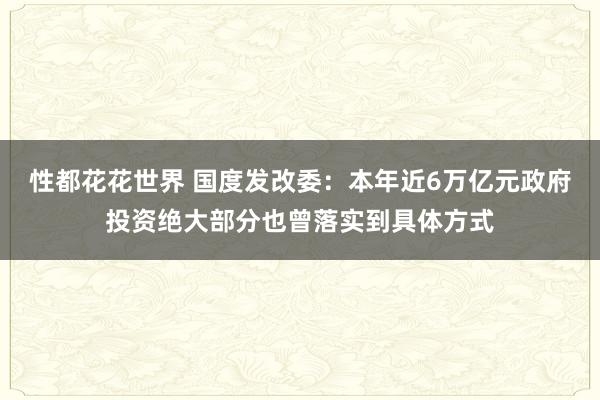 性都花花世界 国度发改委：本年近6万亿元政府投资绝大部分也曾落实到具体方式