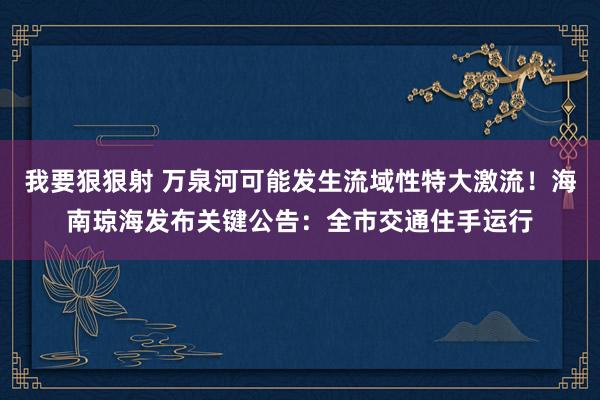 我要狠狠射 万泉河可能发生流域性特大激流！海南琼海发布关键公告：全市交通住手运行