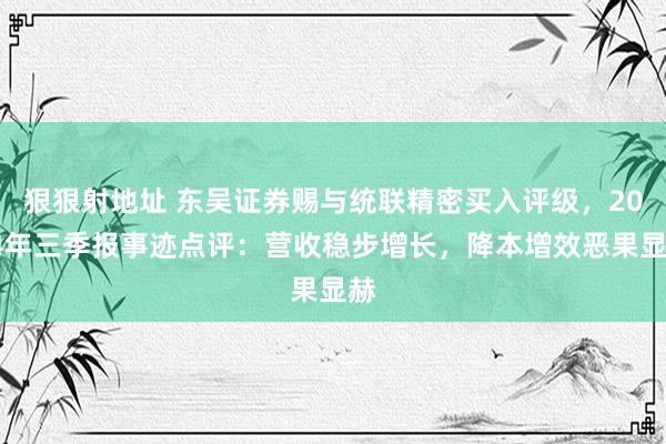 狠狠射地址 东吴证券赐与统联精密买入评级，2024年三季报事迹点评：营收稳步增长，降本增效恶果显赫