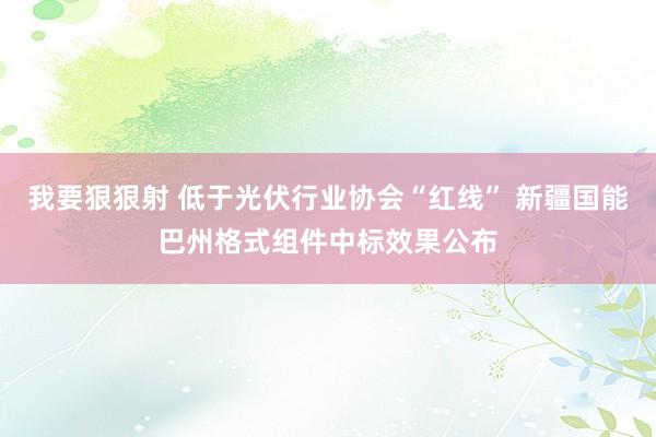 我要狠狠射 低于光伏行业协会“红线” 新疆国能巴州格式组件中标效果公布