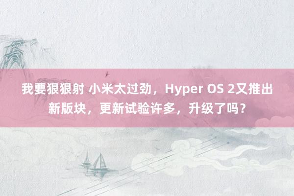 我要狠狠射 小米太过劲，Hyper OS 2又推出新版块，更新试验许多，升级了吗？