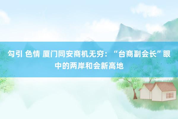 勾引 色情 厦门同安商机无穷：“台商副会长”眼中的两岸和会新高地